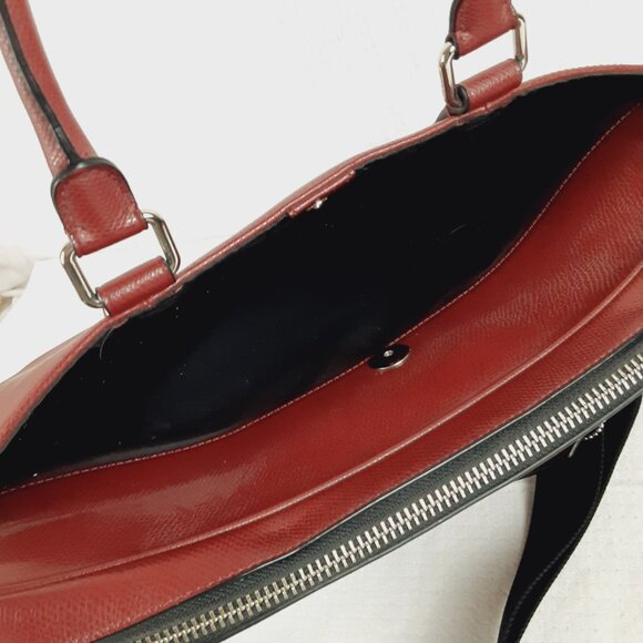 Coach #71681 Crossgrain Leather Briefcase Slim Brief Red Laptop Case Crossbody - Picture 5 of 16